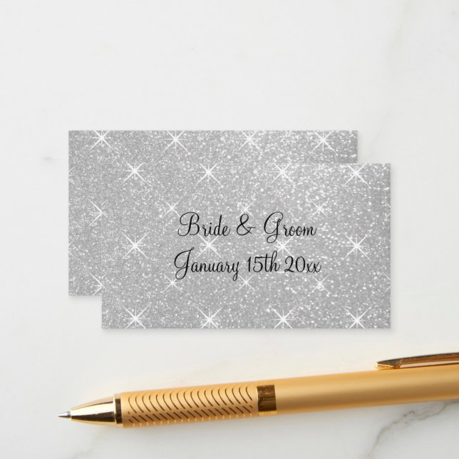 Sparkly silver glitter wedding enclosure cards (Front/Back In Situ)