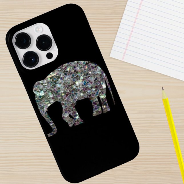 Sparkly silver mosaic Elephant iPhone 6 Plus Case-Mate iPhone Case (Sparkle up and protect your phone with trendy faux sparkles phone case. In any phone case color.)