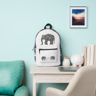Sparkly silver mosaic Elephant Monogram on white Printed Backpack