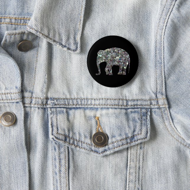 Sparkly silver mosaic glitter Elephant 6 Cm Round Badge (In Situ)