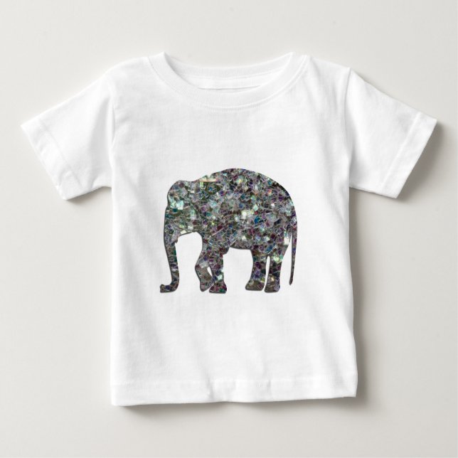 Sparkly silver mosaic glitter Elephant Baby T-Shirt (Front)