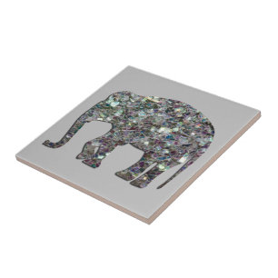 Sparkly silver mosaic glitter Elephant light grey Tile