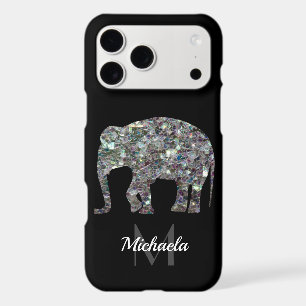 Sparkly silver mosaic glitter Elephant Monogram