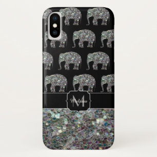 Sparkly silver mosaic glitter Elephant Monogram Case-Mate iPhone Case