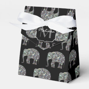 Sparkly silver mosaic glitter Elephant Monogram Favour Box