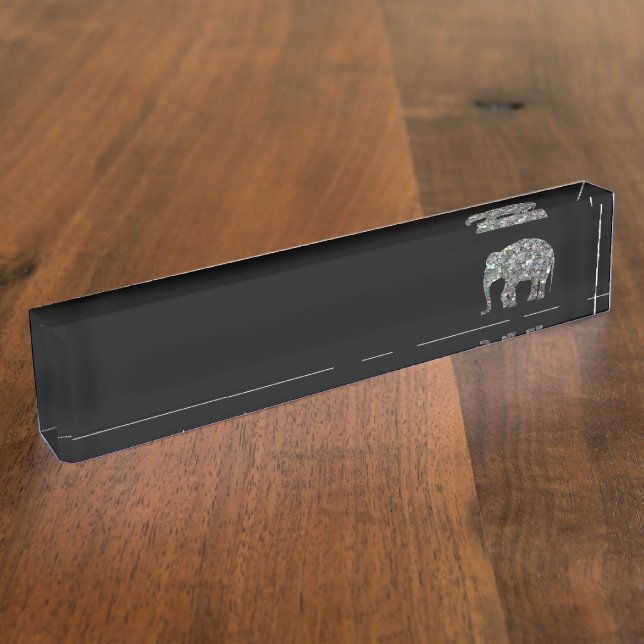 Sparkly silver mosaic glitter Elephant Nameplate (Side)