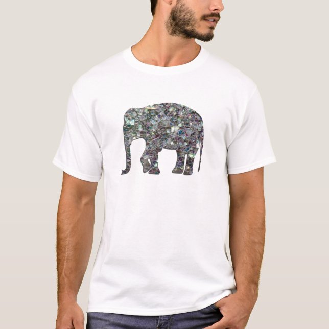Sparkly silver mosaic glitter Elephant T-Shirt (Front)