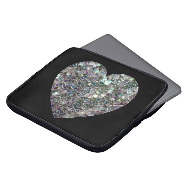 Sparkly silver mosaic glitter Heart Laptop Sleeve (Front Top)