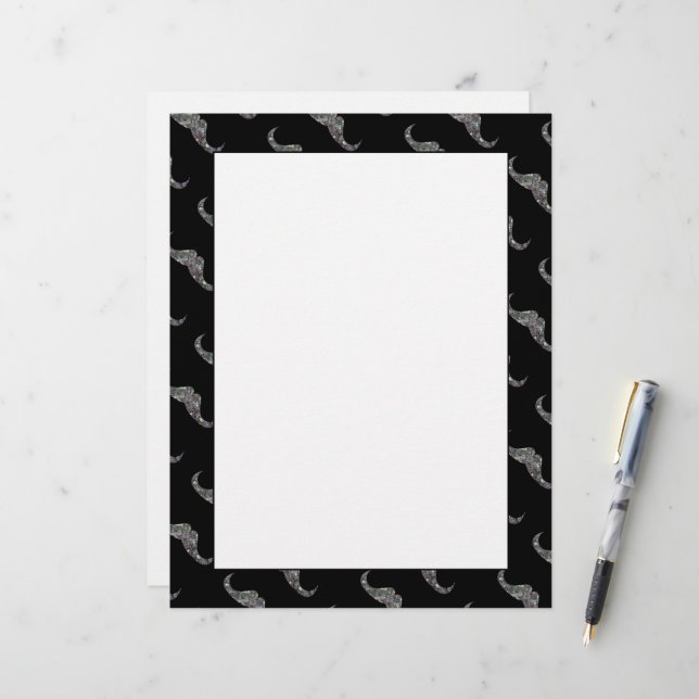 Sparkly silver mosaic Moustache pattern paper (Front/Back In Situ)