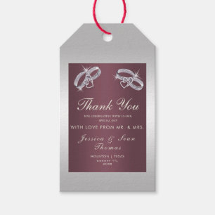 Sparkly Silver Rings & Burgandy Wedding Gift Tags