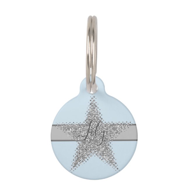 Sparkly Silver Star Pet Tag (Front)