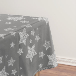 Sparkly Silver Stars Christmas holidays pattern Tablecloth