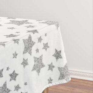 Sparkly Silver Stars Christmas holidays pattern Tablecloth