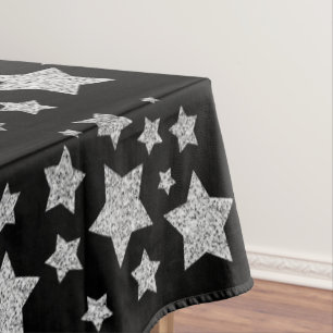 Sparkly Silver Stars Christmas holidays pattern Tablecloth