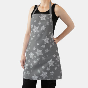 Sparkly Silver Stars Christmas pattern grey Apron