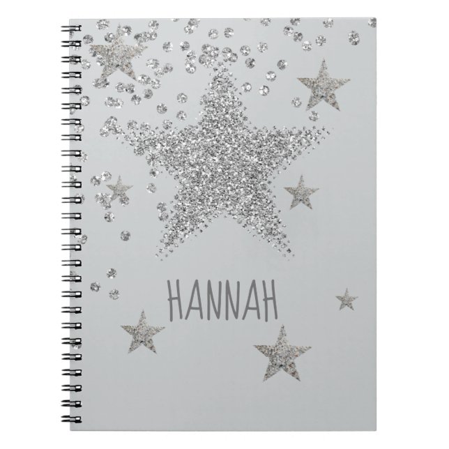 Sparkly Silver Stars Personnalised Notebook (Front)