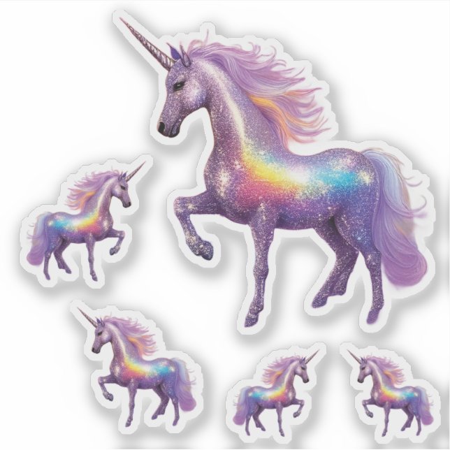 Sparkly Silver Unicorn Rainbow Glitter Set of Five (Front)