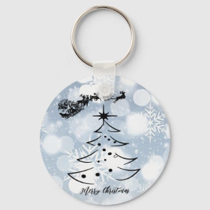 Sparkly Silver With Snowflake, Santa, Reindeer Key Ring