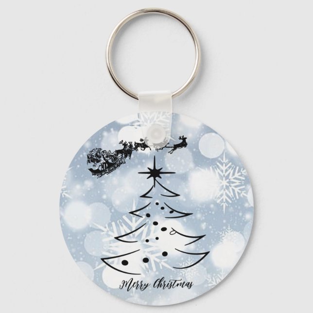 Sparkly Silver With Snowflake, Santa,  Reindeer Key Ring (Front)