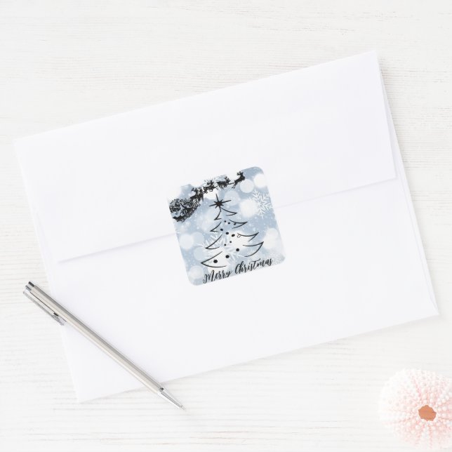 Sparkly Silver With Snowflake, Santa,  Reindeer  Square Sticker (Envelope)