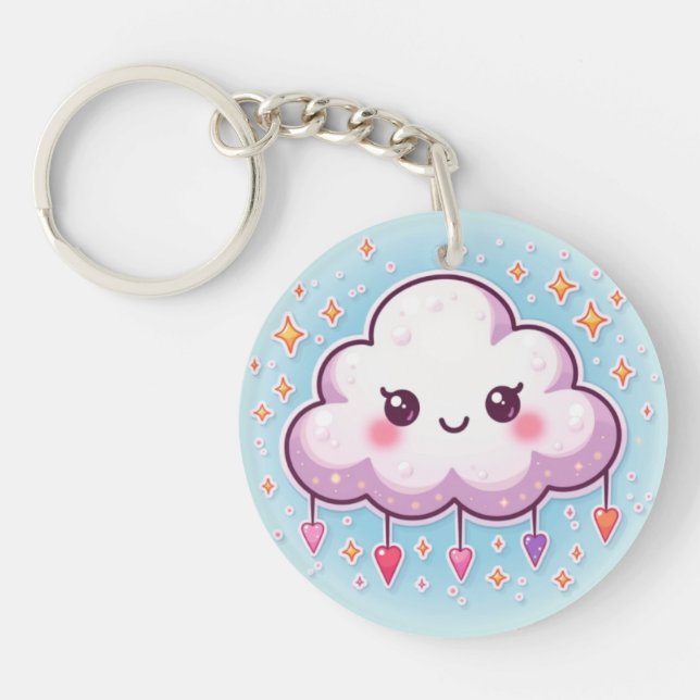  Sparkly Smiling Cloud – Kawaii Pastel Key Ring (Front)
