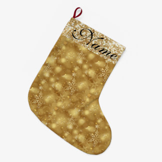 Sparkly Snowflakes, Gold & Gold Glitter - Large Christmas Stocking