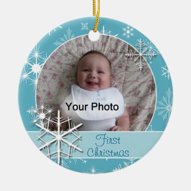 Sparkly Snowflakes Photo Christmas Ornament (Front)