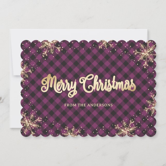 Sparkly Snowflakes Purple Gold Christmas Cards (Front)