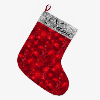 Sparkly Snowflakes, Red & Silver Glitter - Large Christmas Stocking