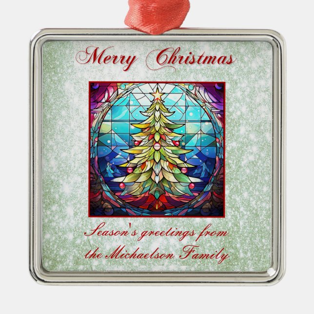 Sparkly Stained Glass Christmas Tree Green Glitter Metal Tree Decoration (Front)