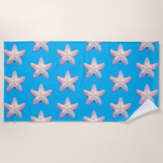 Sparkly Starfish Caribbean Blue Beach Towel
