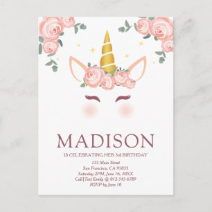Sparkly Stars and Flowers Unicorn Birthday Postcard