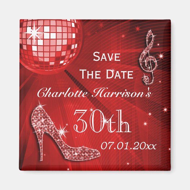 Sparkly Stiletto Heel 30th Birthday Save The Date Magnet (Front)