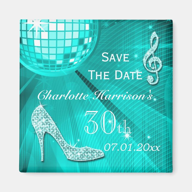 Sparkly Stiletto Heel 30th Birthday Save The Date Magnet (Front)