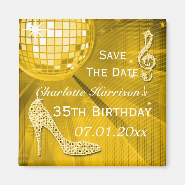 Sparkly Stiletto Heel 35th Birthday Save The Date Magnet (Front)