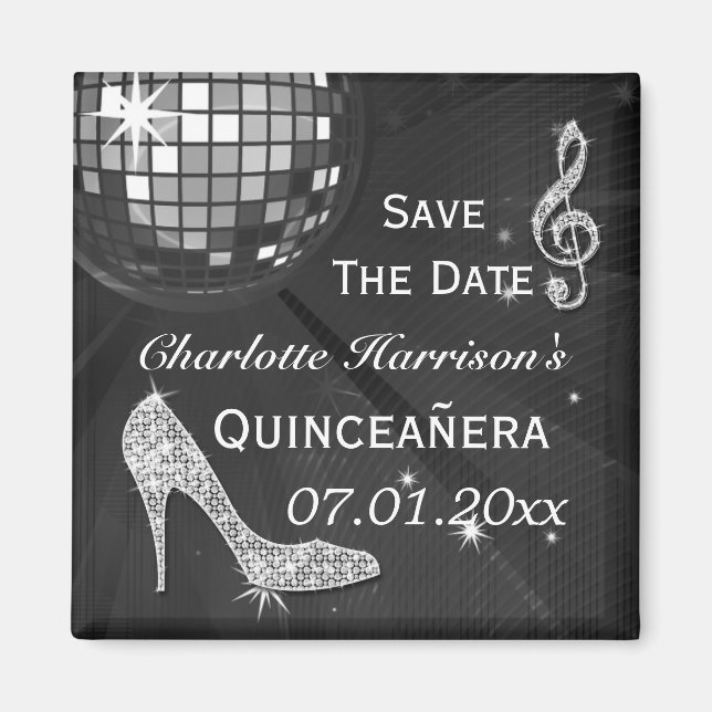 Sparkly Stiletto Heel Quinceañera Save The Date Magnet (Front)