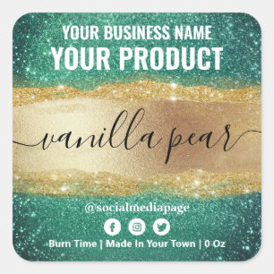 Sparkly Teal And Gold Scented Candle Labels