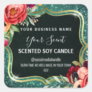 Sparkly Teal And Gold Scented Soy Candle Labels