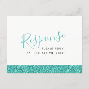 Sparkly Teal Blue RSVP Response POSTCARD