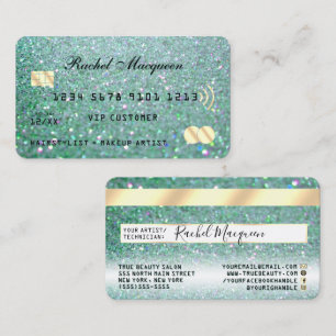 Sparkly Teal Green Gold Glitter Credit Business Card