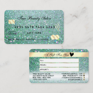 Sparkly Teal Green Gold Glitter Credit Gift Card