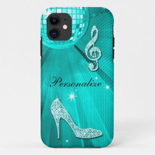 Sparkly Teal Music Note & Stiletto Heel iPhone 11 Case