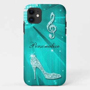 Sparkly Teal Music Note & Stiletto Heel iPhone 11 Case