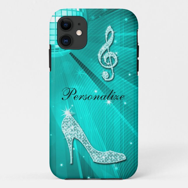 Sparkly Teal Music Note & Stiletto Heel Case-Mate iPhone Case (Back)