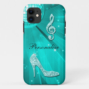 Sparkly Teal Music Note & Stiletto Heel Case-Mate iPhone Case