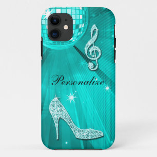 Sparkly Teal Music Note & Stiletto Heel iPhone 11 Case