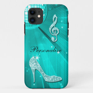 Sparkly Teal Music Note & Stiletto Heel iPhone 11 Case