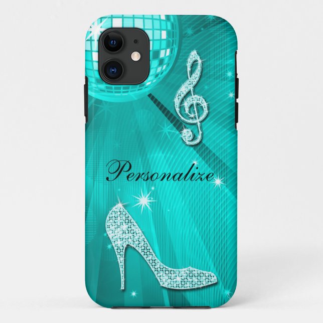 Sparkly Teal Music Note & Stiletto Heel Case-Mate iPhone Case (Back)