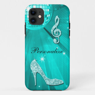 Sparkly Teal Music Note & Stiletto Heel iPhone 11 Case