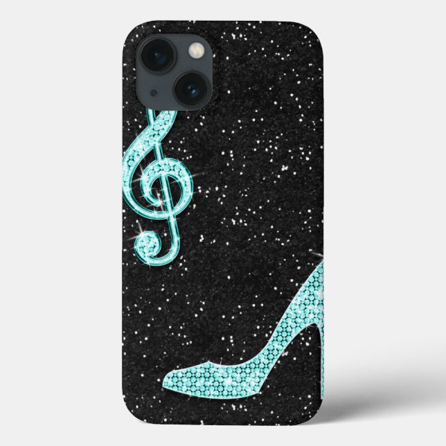 Sparkly Teal Music Note & Stiletto Heel Case-Mate iPhone Case (Back)